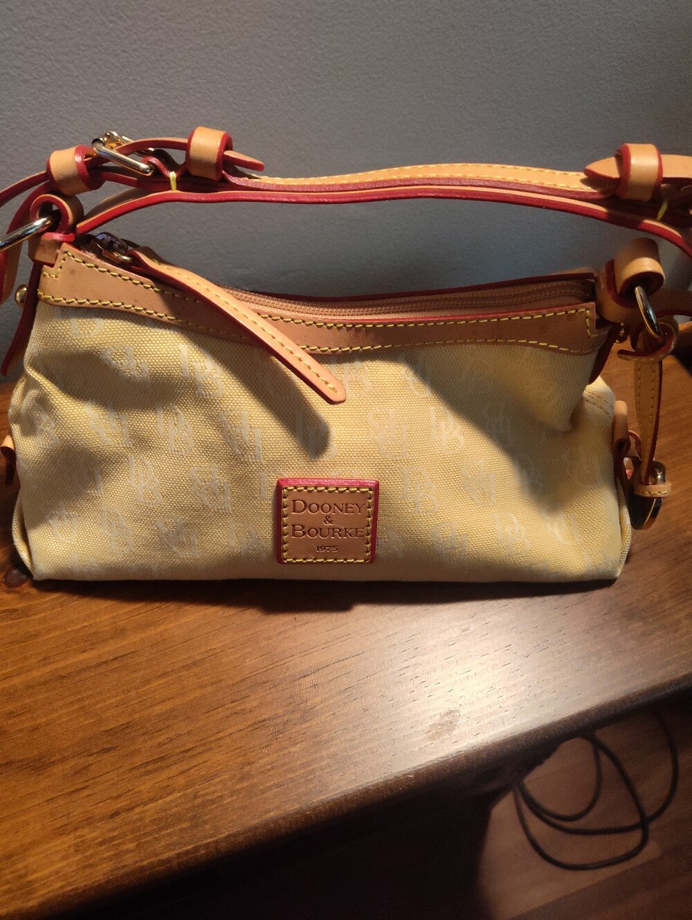 Vintage Dooney & Bourke Yellow Canvas Shoulder Bag with Tan Trim